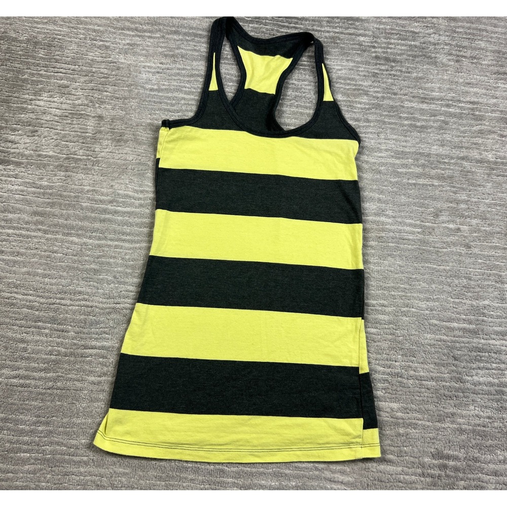 Unbranded Tank Top Women XS Yellow Black Striped Racerback Slim Fit Athleisure - Picture 1 of 5